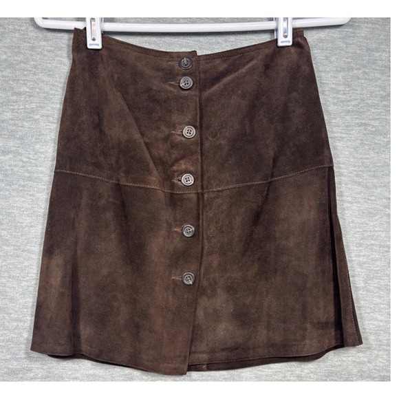 Banana Republic Dresses & Skirts - Banana Republic Brown Suede Leather Button Front Mini Skirt Size 2 A-Line Boho